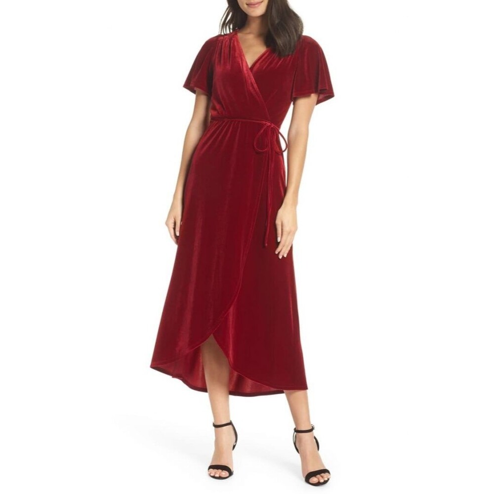 Chelsea 28 NWT red velvet faux wrap midi dress Size XXL stretch dressy holiday‎